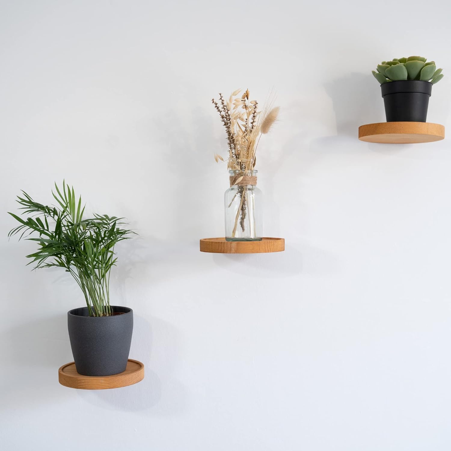 Wooden Wall Shelf Round Living Room Decoration Modern Real Wood Plants Wall Mount Floating Shelf Small Set of 3 Shelf for the Wall for a Flower Pot or Vase Beautiful-image-10