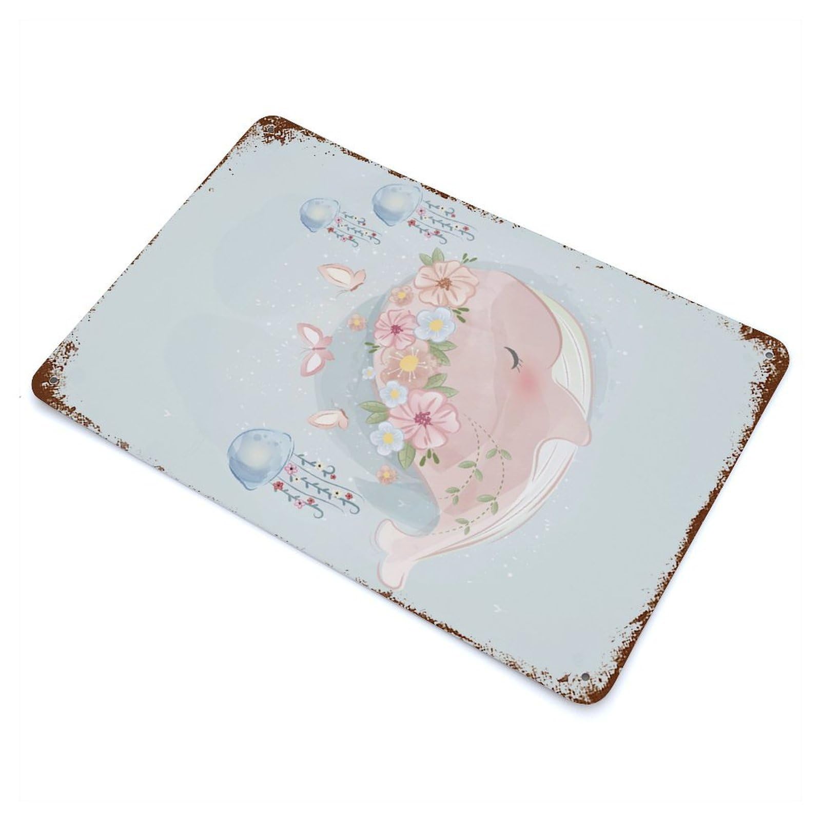 Vintage Rust Metal Sign Cute Spring Whale 11.8"x7.9", Decorative Metal Wall Art for Basement, Hobby Room And Garage Decor