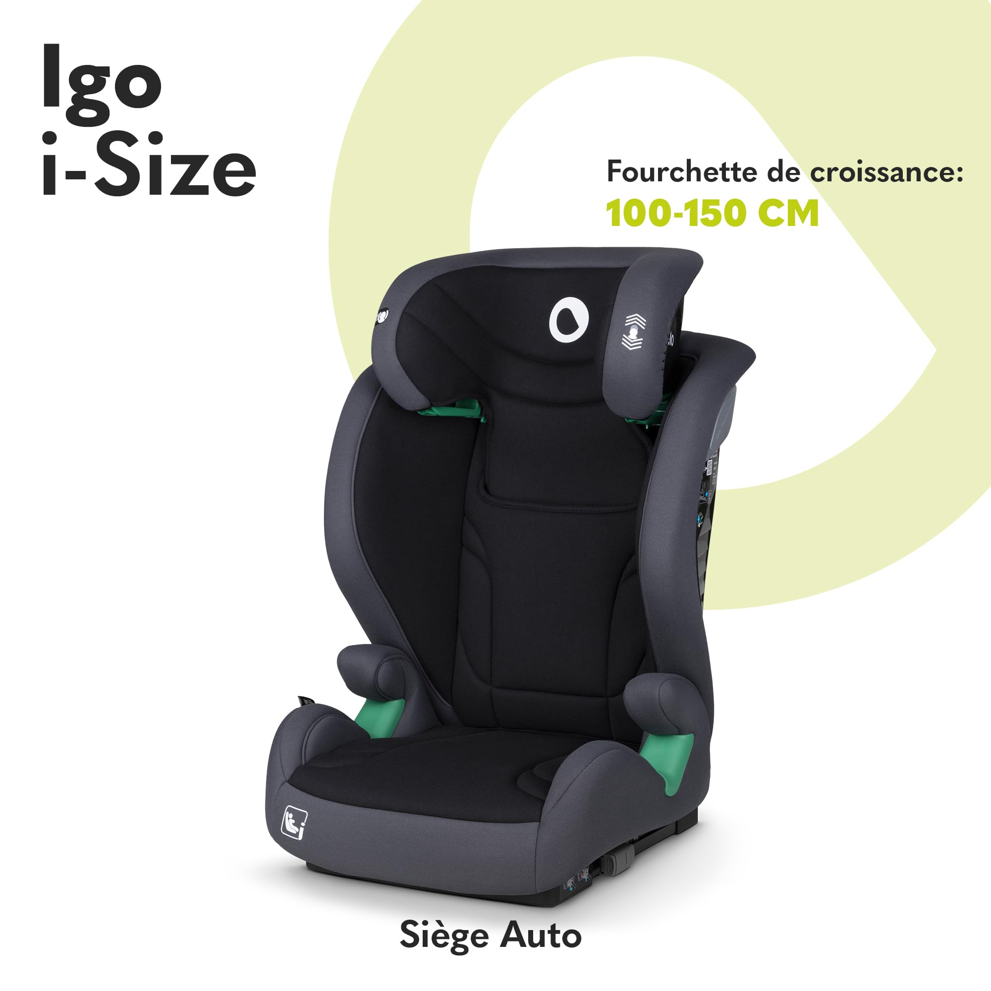 LIONELO IGO I-size Siège-auto pour enfants, groupe 2 3, de 100 à 150 cm ISOFIX ou fixation frontale sans ceinture, dossier et appui-tête réglables avec dossier amovible (Grey)