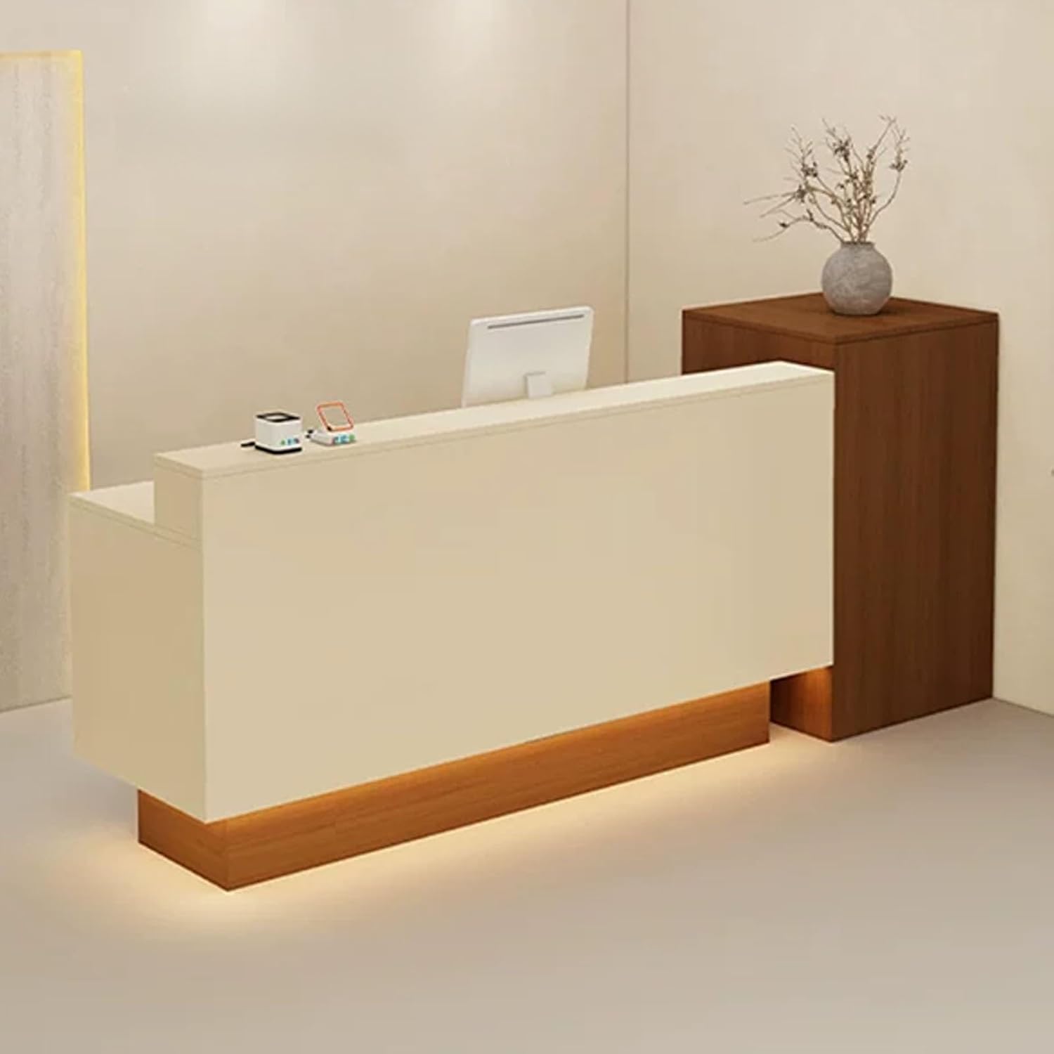 Reception Desk, Front Counter, Reception Counter, Counter Desk for Checkout, with Lockable Drawer, Retail Checkout Counter Table for Shop, Salons, Reception Room(Brown,130cm/51.1in)