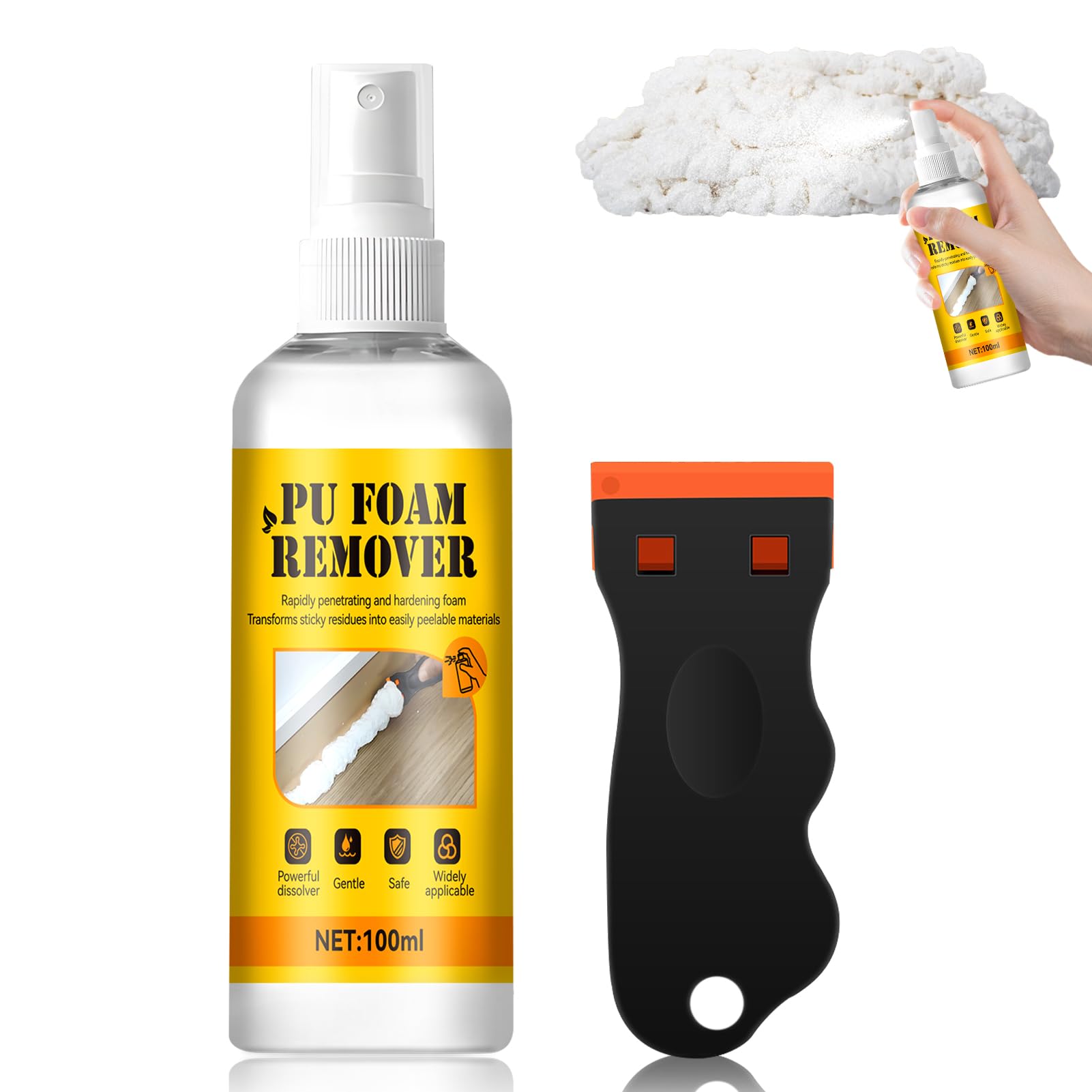 Pulitore Schiuma Poliuretanica, Rimuovi Colla Poliuretano Espanso Schiuma, Solvente schiuma Edilizia Rimuove, rimuovi Schiumas Pu per Ristrutturazioni Domestiche e Pulizie Quotidiane, 100ml