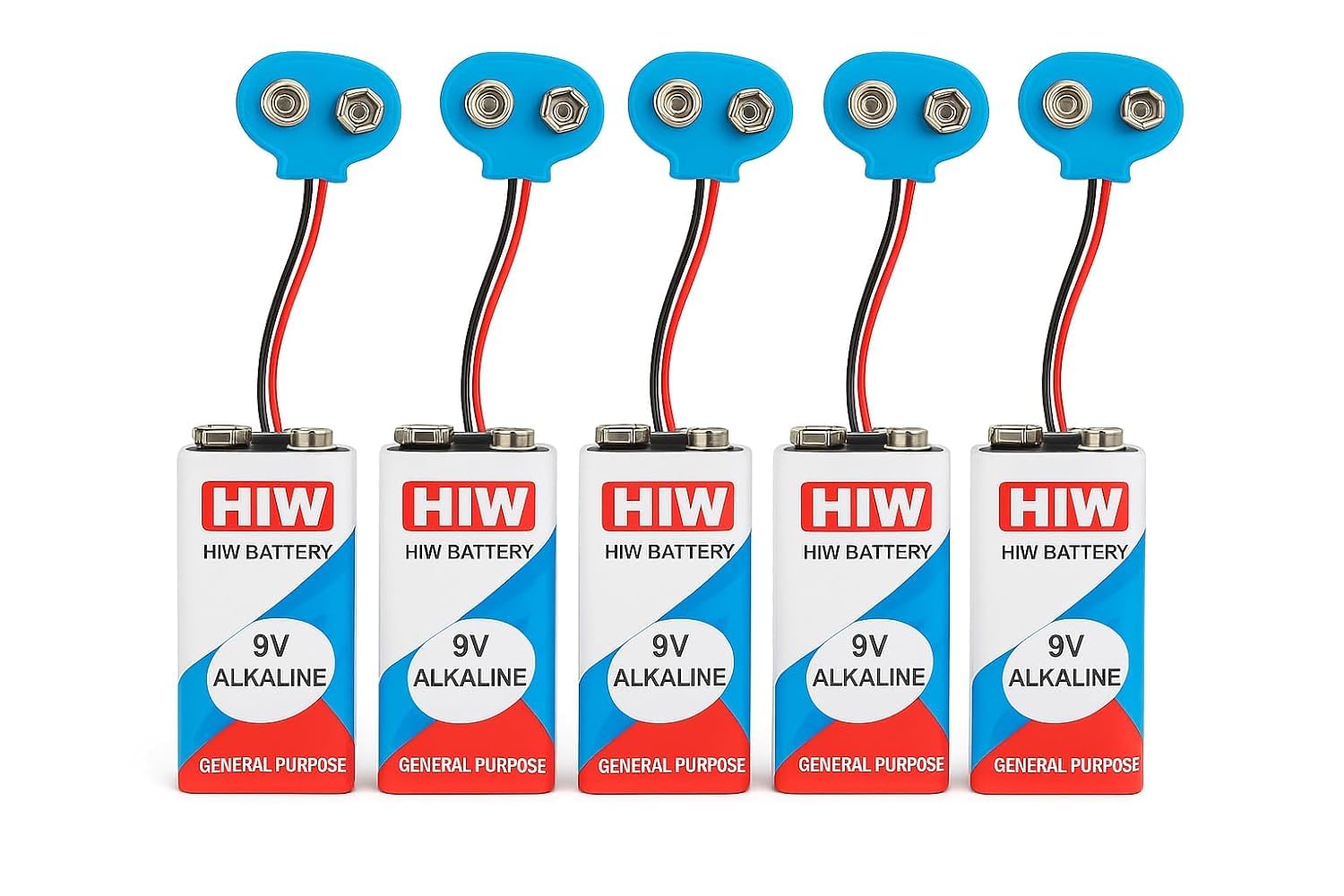 hiw 9v alkaline battery with connector, pack of 5 pal electrobuzz | leak-proof technology, long shelf life, includes wire connectors, general purpose, for smoke detectors & toys