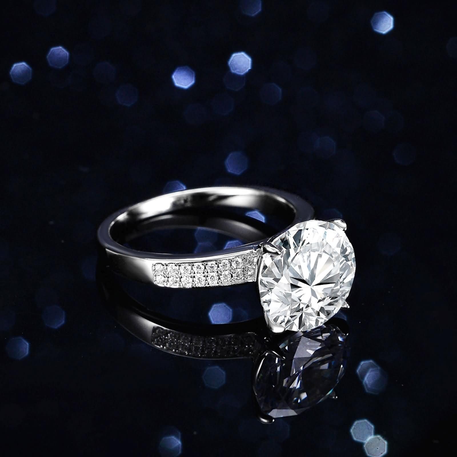 Anillo de mujer de oro blanco con moissanite de 5 ct, alianzas de oro auténtico, solitario, anillo de compromiso, oro