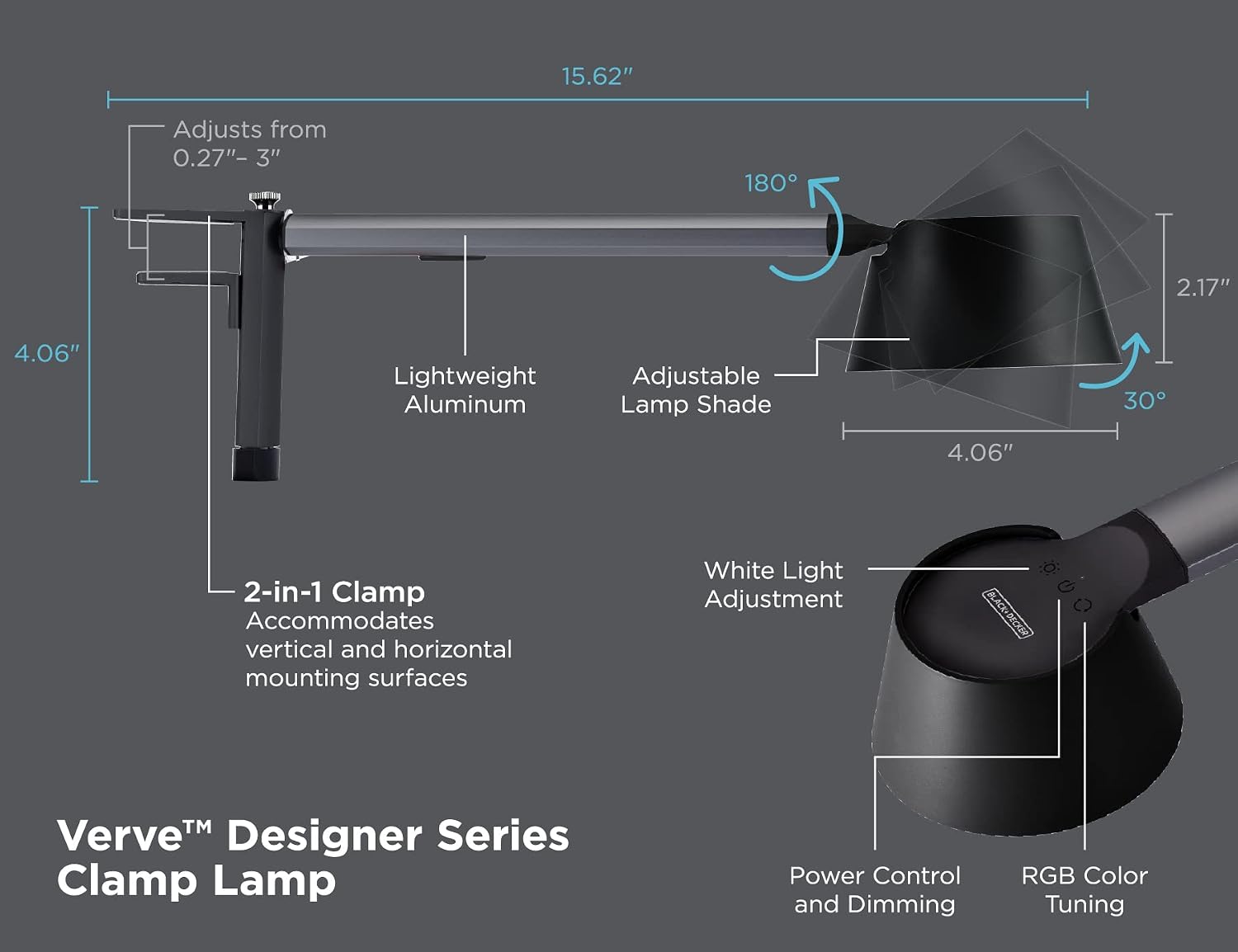 Dimensions and Adjustability of the Clamp Light