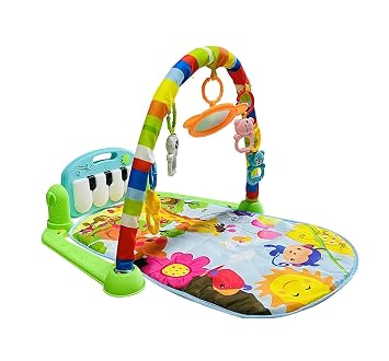 Baby Gym Play Mat with Musical Piano Keyboard Hanging Rattles Tummy Time Floor Cushion Fun Activity Play Center Indoor Outdoor Toys for Infants and Toddlers (Multicolor)