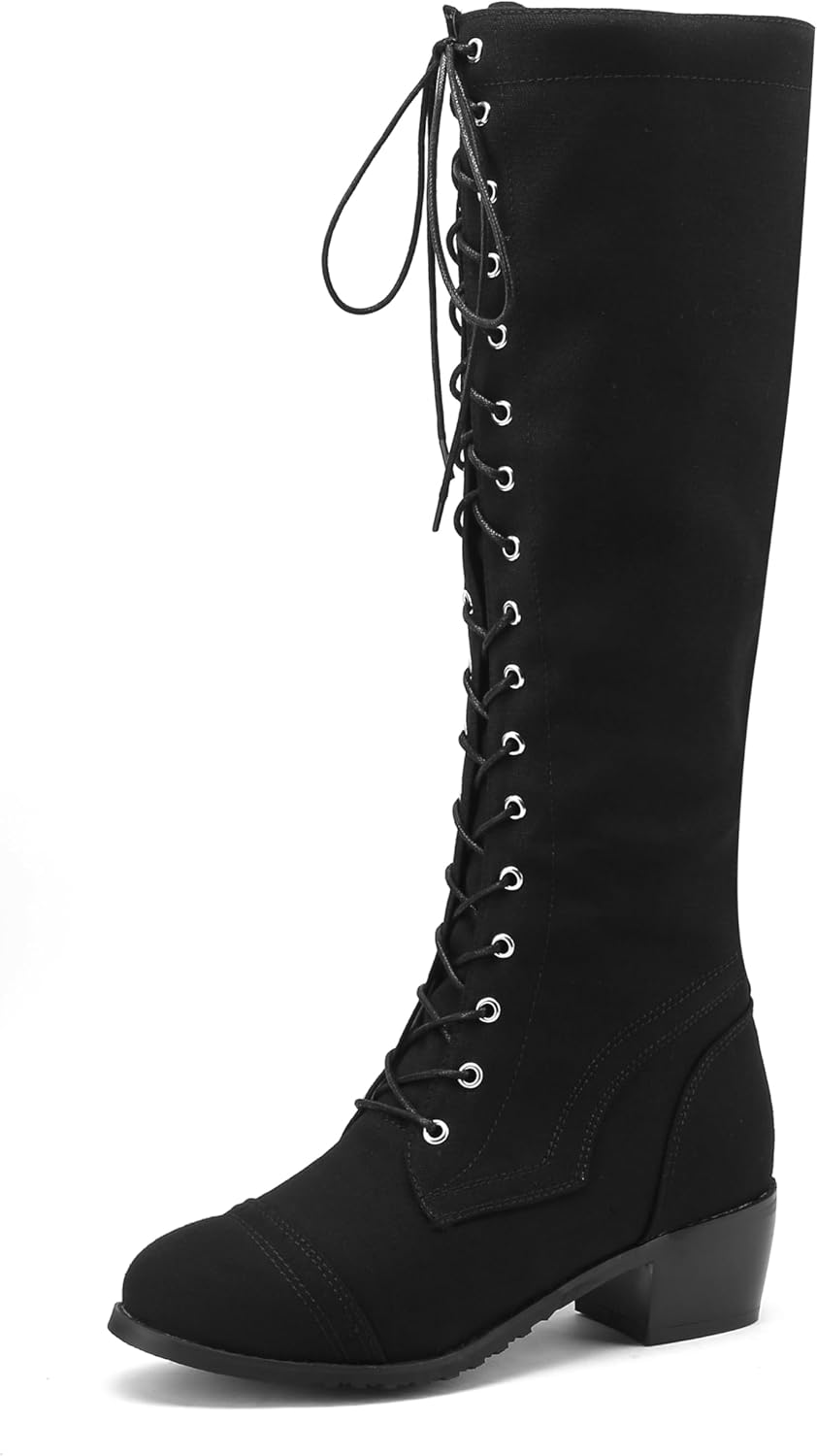 BEAUPAS Women's Knee High Combat Boots Lace Up Low Heel Military Tall Boots - Image 4