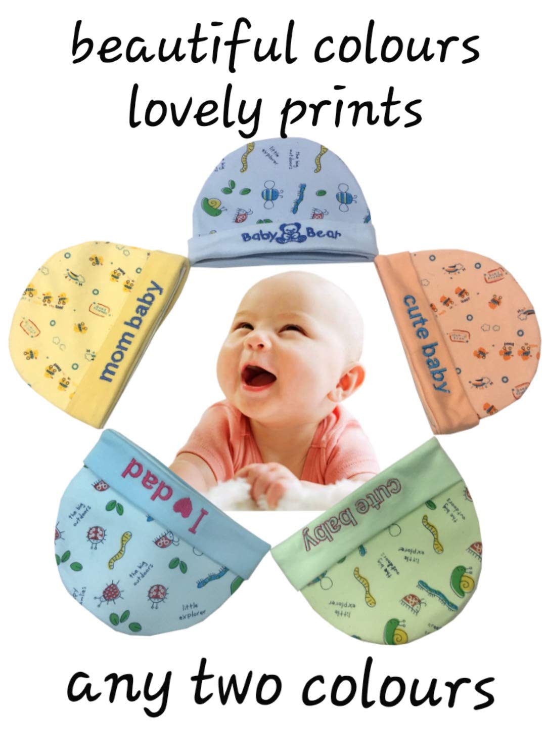 MOM CARE Cotton Cap Mitten and Booties Set -new Born Baby Gloves and Socks Caps -Gifting Combo - Baby Girls Boys 0-12 Months (Pack of 4 Sets) Multi Color 2