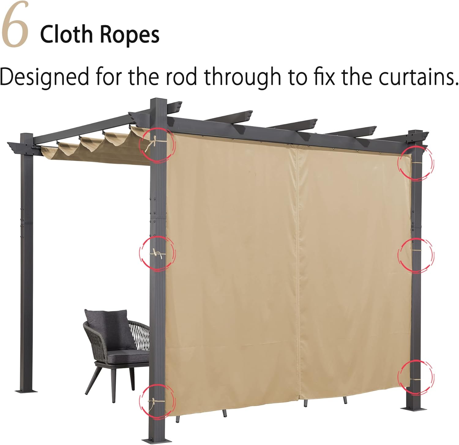 PURPLE LEAF Outdoor Curtains Privacy for 10' Side Pergola with Grommets and Rod Outside Porch Shade Patio Deck Retractable Replacement Gazebo Cabana Curtain Set of 2 Panels 49 x 82 inch Beige