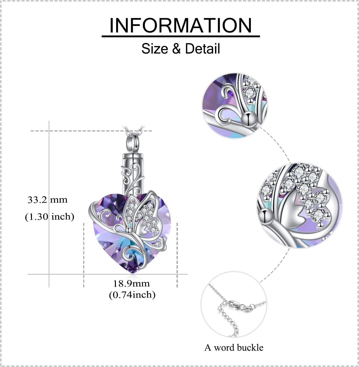 MONGAS Butterfly Urn Necklace for Ashes for Women 925 Sterling Silver Heart Crystal Condolence Cremation Jewelry Remembrance Gift for Loss - Image 3