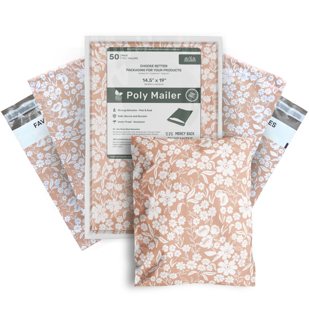 Poly Mailers 14.5x19 Inch 50 Pack Extra-Large Shipping Bags Strong Thick Mailing Envelopes | Self Sealing Adhesive | Waterproof & Tear Proof | Small