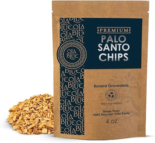 Palo Santo Chips 4oz Natural y Sostenible de Perú Cosechado Sustentablemente Resina Aromática  para manchas, limpieza energética, meditación