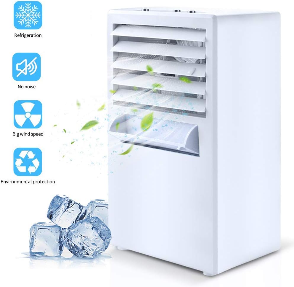 Air Conditioner Fan with LED Light, Portable Air Cooling Desktop Fan Evaporative Air Circulatory Purifier Humidifier Cooler with Handle for Home Dorm Office Outdoors