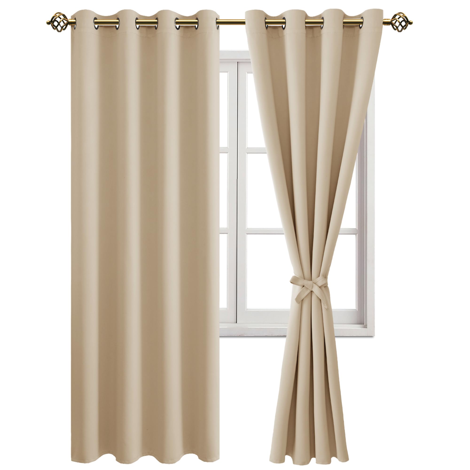 JIUZHEN Vorhänge Blickdicht mit Raffhalter Ösenvorhang Gardinen für Wohnzimmer Verdunkelungsgardinen gegen Kälte und Wärme Schlafzimmer, Biscotti Beige, 2 Stück, 215x132cm(HxB)
