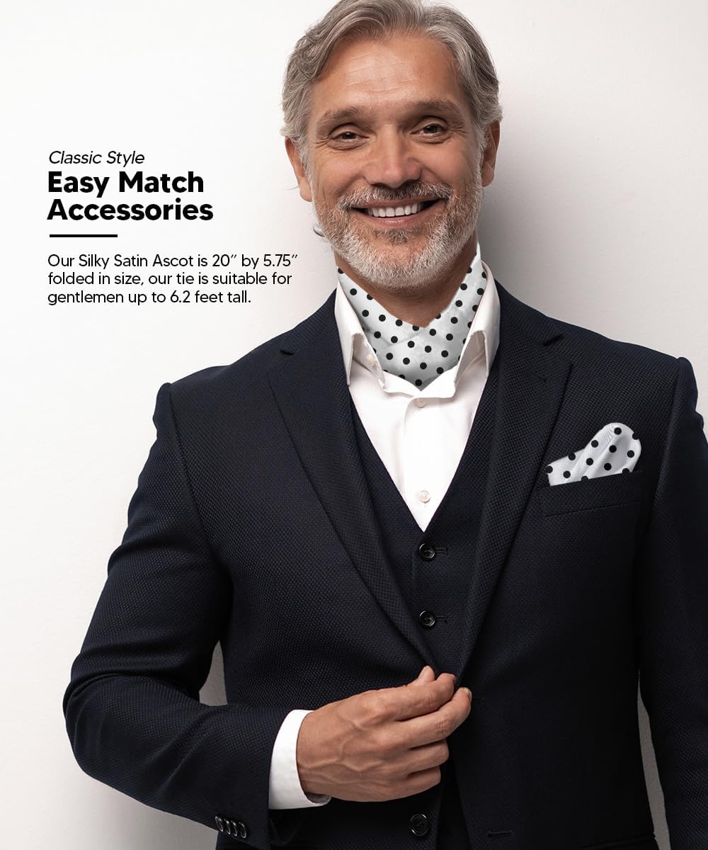 Polka Dot Ascot & Pocket Square Set for Men - Ascot Cravat & Handkerchief Set