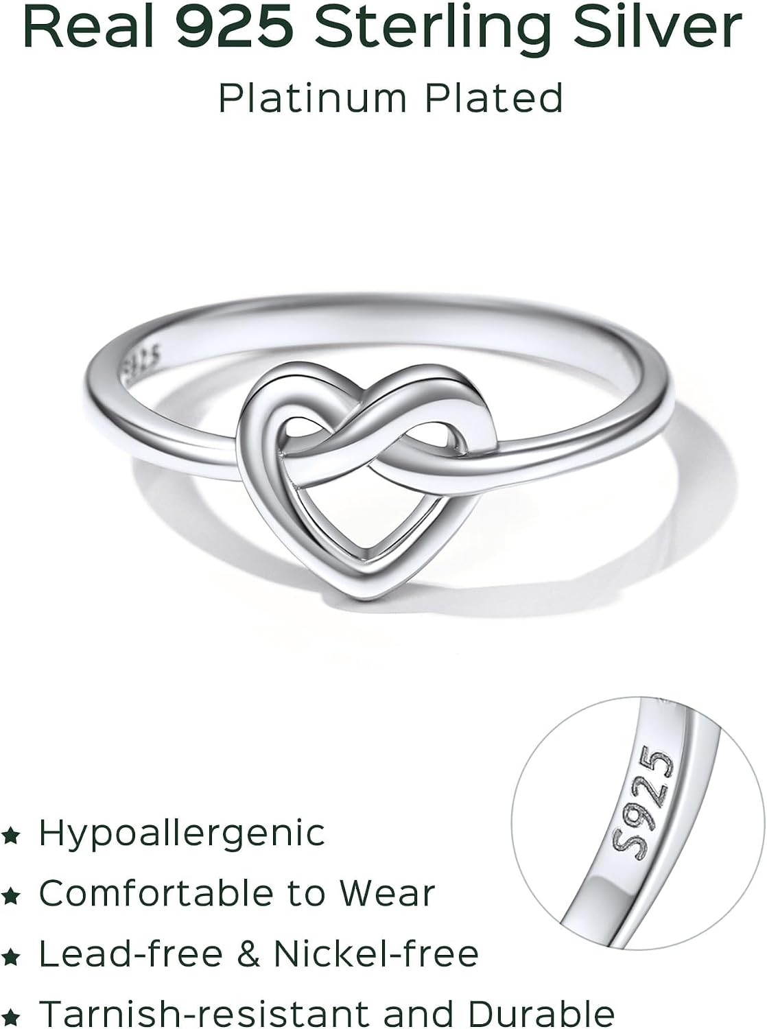 ChicSilver 925 Sterling Silver Love Knot Promise Ring High Polish Comfort Fit Band Ring Size 4-12