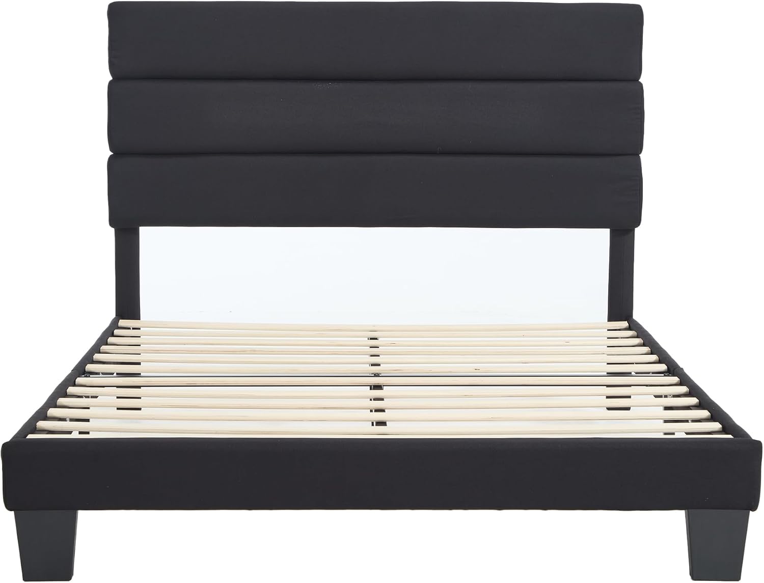 Queen Size Platform Bed Frame, Soft Fabric Headboard Bed Frame with Sturdy Wooden Slats – Modern & Noise Free, Fully Upholstered Mattress Foundation/Easy Assembly (Black, Queen (U.S. Standard))