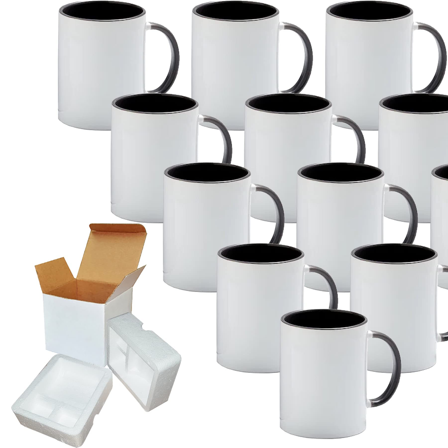 TWISTED ENVY Case of 12 11 oz. GREY Inner and Handle- Ceramic Sublimation Mugs - Professional Grade Sublimation Mug- Sublimation Series - Cardboard Box with Foam Supports