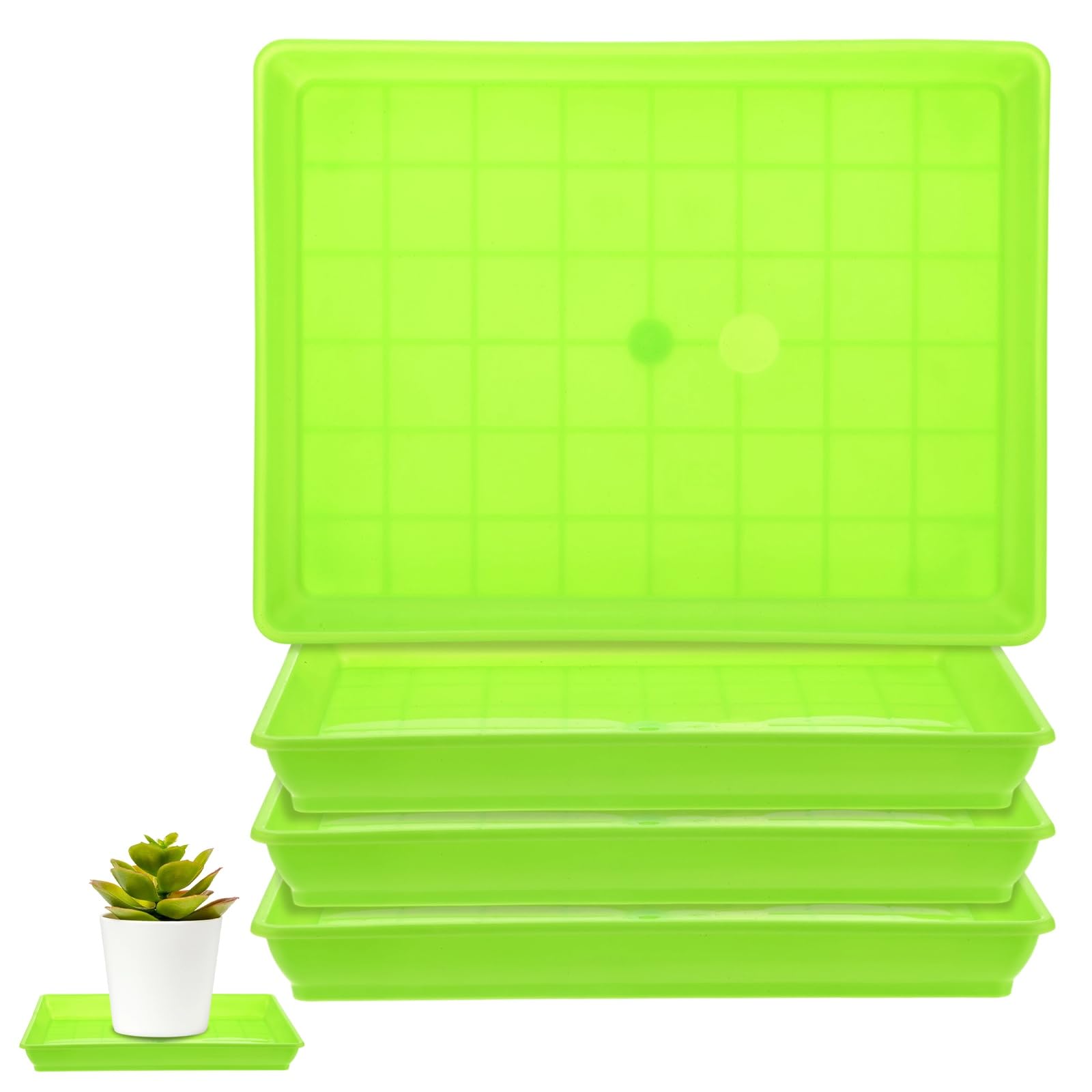 M METERXITY 2-Pack Plastic Plant Saucers, 5.2 x 7.2 Inch ID Rectangular Plant Pot Water Trays for Indoor/Outdoor, Flowerpot Drip Tray [6 x 8 Inch OD, Green]