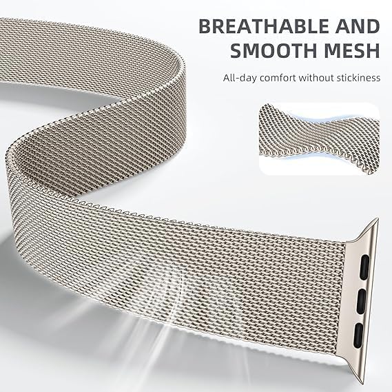 Image of GETSABLE Stainless Steel Mesh Loop Strap with Parachute-Style Buckle Compatible with iwatch Ultra 3 /2 /1 Band 49mm, Series 11 /10 46mm, 9 /8 /7 45mm, SE2 /SE /6 /5 /4 44mm (Natural Titanium)