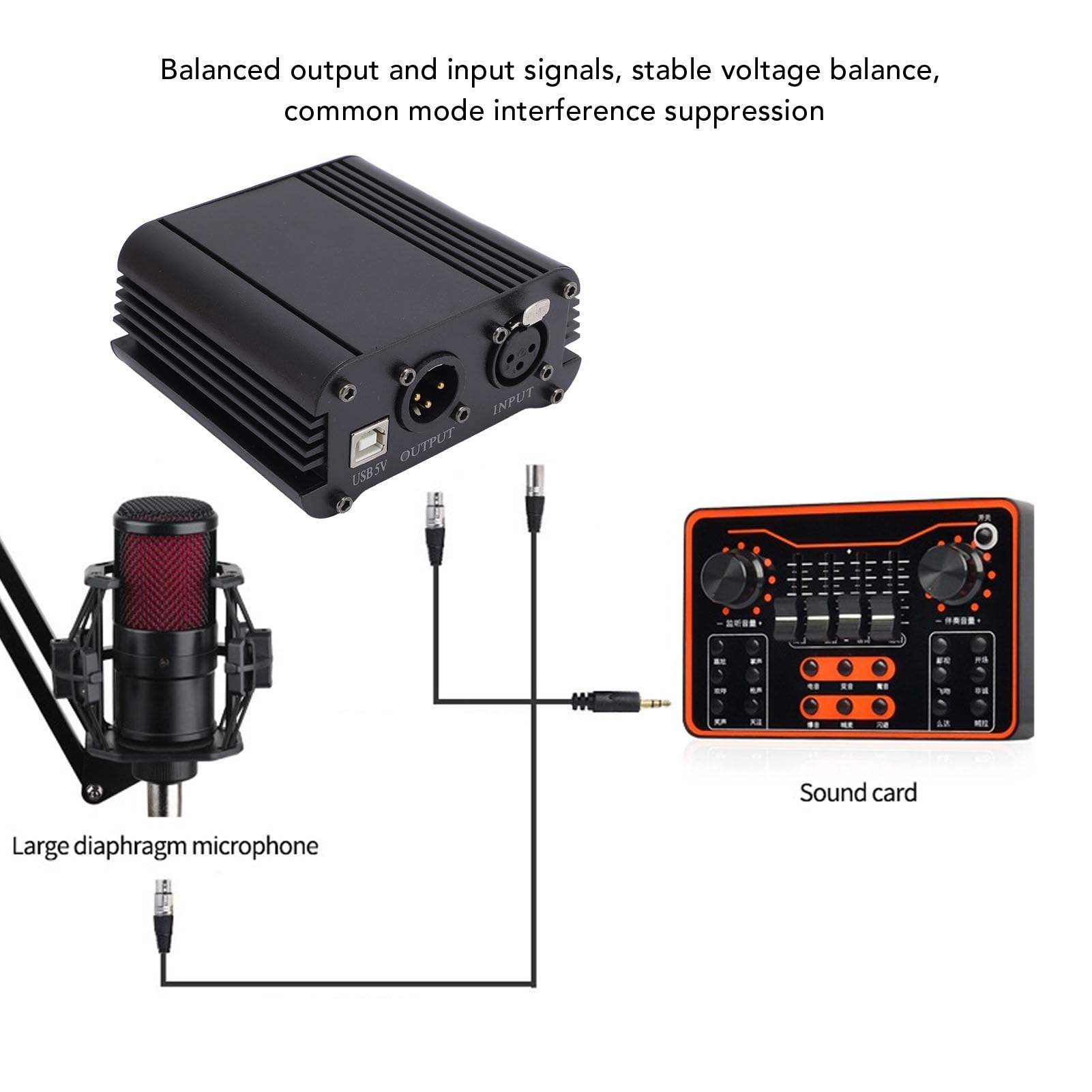 48V Alimentation Fantôme, Plug and Play Aluminium Alliage Portable Power for Condenser Microphone, Mic Préampe, Recording Studios