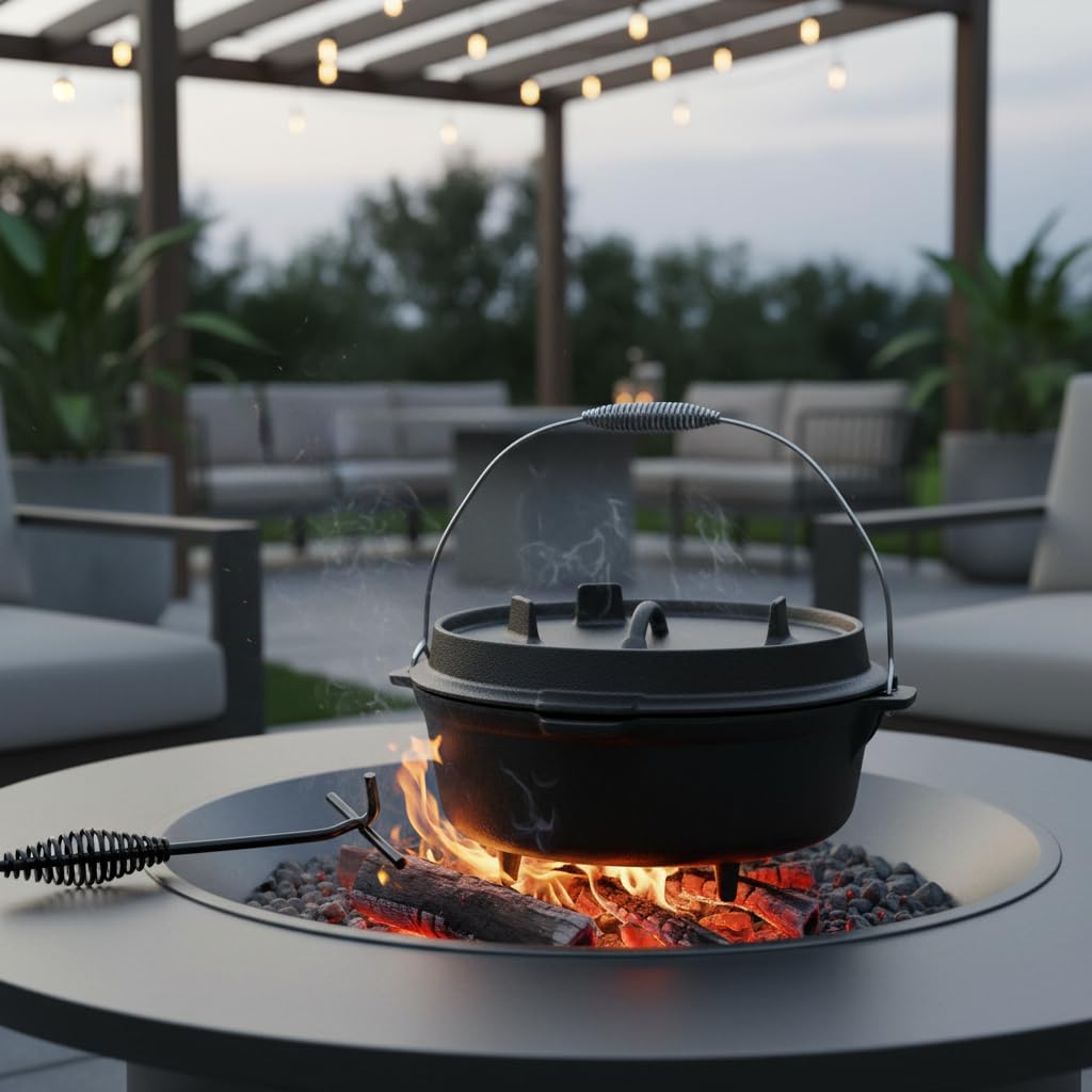 Melko Couvercle de poêle à frire en fonte du four hollandais Lifter BBQ Chaudière à feu de bois Camping
