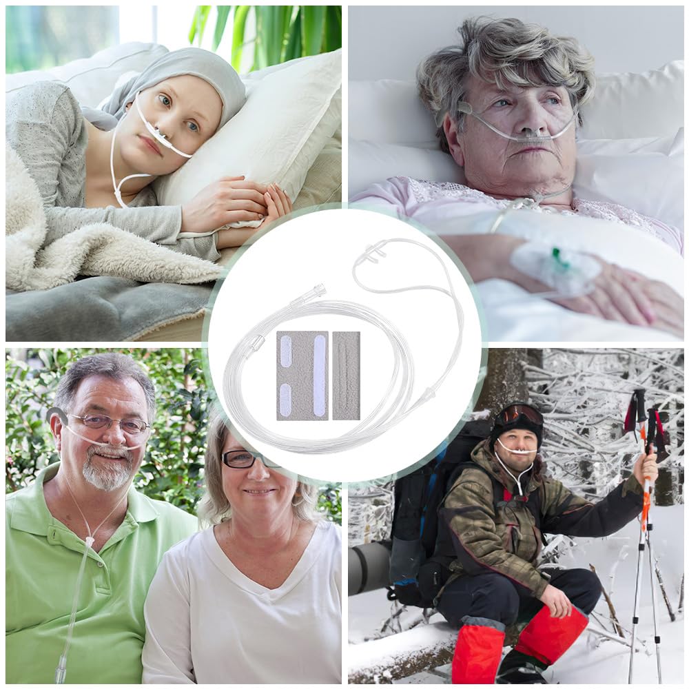 7ft Adult Standard Nasal Cannula- 5 Pack Oxygen Cannula with 1 Pair Ear Cusions, High Visibility, Kink-Resistant & Lightweight（Clear）