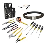 Klein Tools 80014 Electrician Tool Kit with Klein Hand Tools and Eye Protection, Comes in 8-Pocket Leather Tool Pouch, 14-Piece