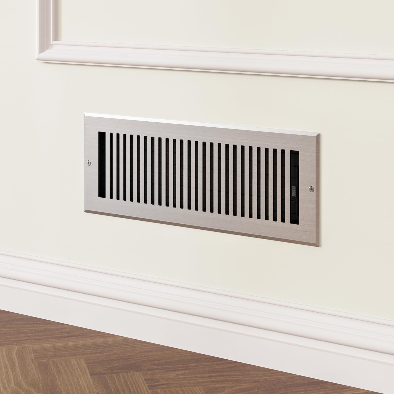 Naiture Stainless Steel Wall Register, Heavy Duty Rust-Resistant Air Vent Cover, Metal Damper or Lever, Modern Style Grille Wall Vent (Brushed Nickel, 4" X 14")