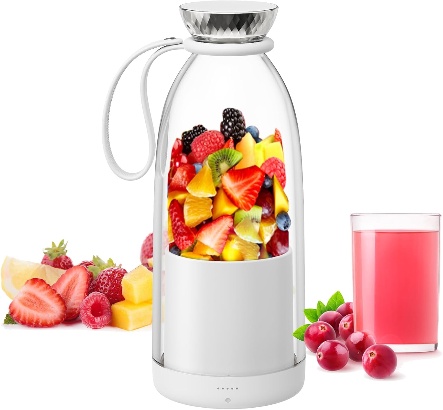 Asa Vea Mini Blender for Smoothies and Milkshakes, Portable Blender, Rechargeable, Personal Size Blender with Quota Outer Travel Lid with 6 Blades, 17 oz for Outdoors, Camping (White-550ml)