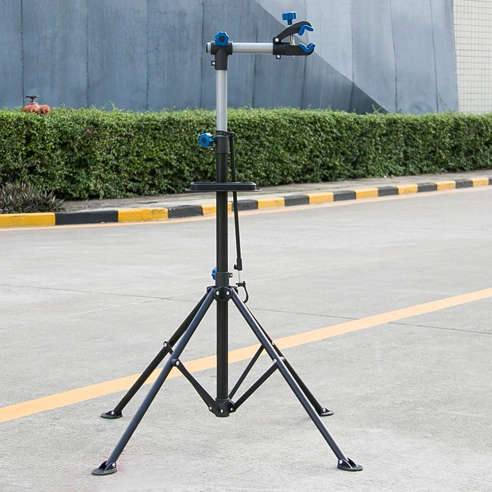 Yaheetech Pied atelier Vélo VTT Hauteur Réglable 108 -190 cm, Support de Réparation Vélo Poste de Montage pour Bicyclette avec Pince de Serrage Léger et Portable Pivotant à 360