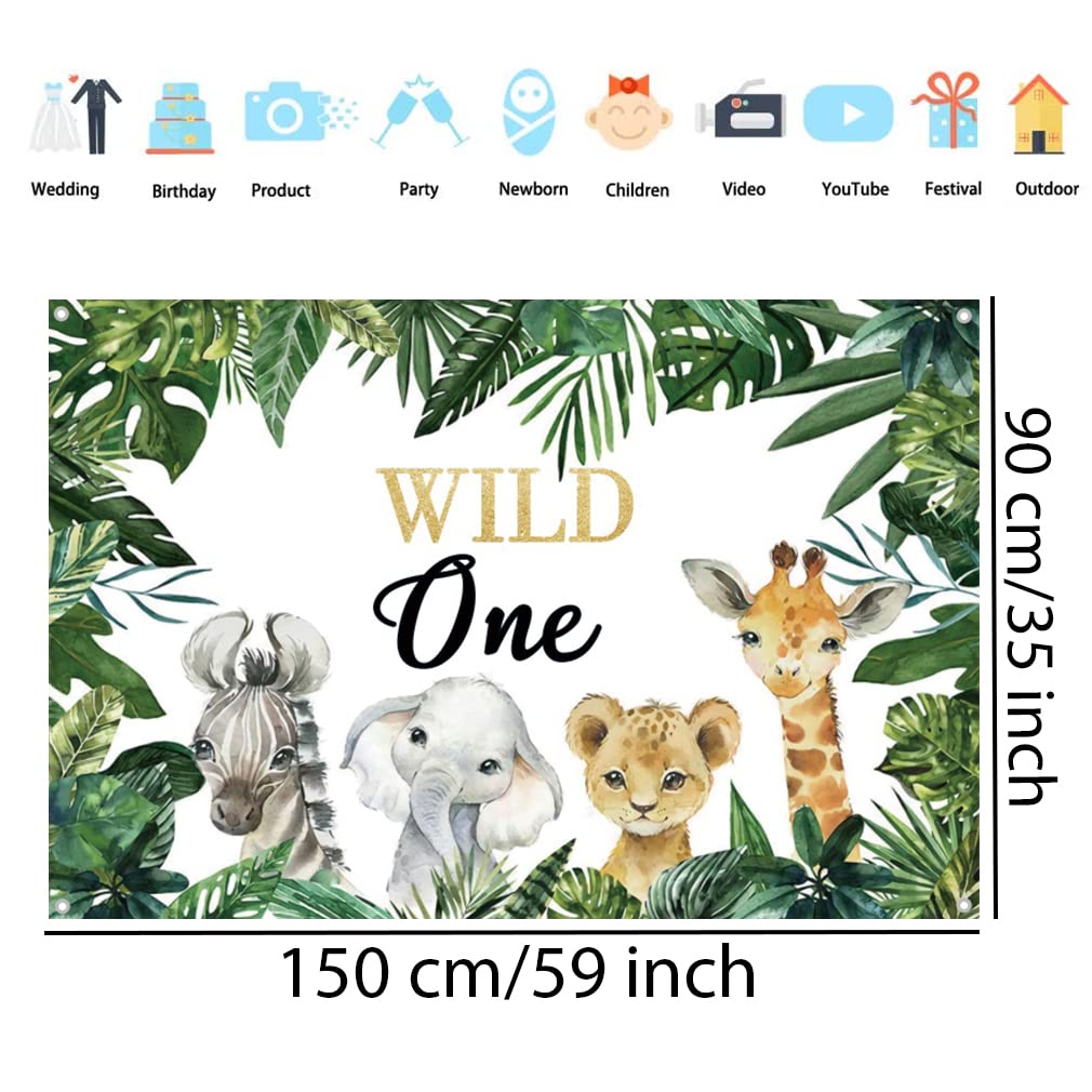 Avezano Safari Wild One Birthday Sfondo Safari Animale Sfondo per Ragazzo Primo Compleanno Ragazzo Giungla 1° Compleanno Decorazioni Fotografia Sfondo (1,5 x 0,9 m