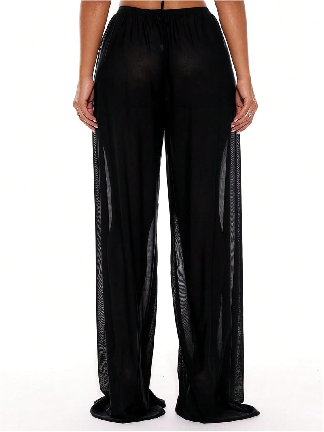Women's Sheer Mesh Swimsuit Cover Up Drawstring Waist Wide Leg Loose Beach Pants - Image 2