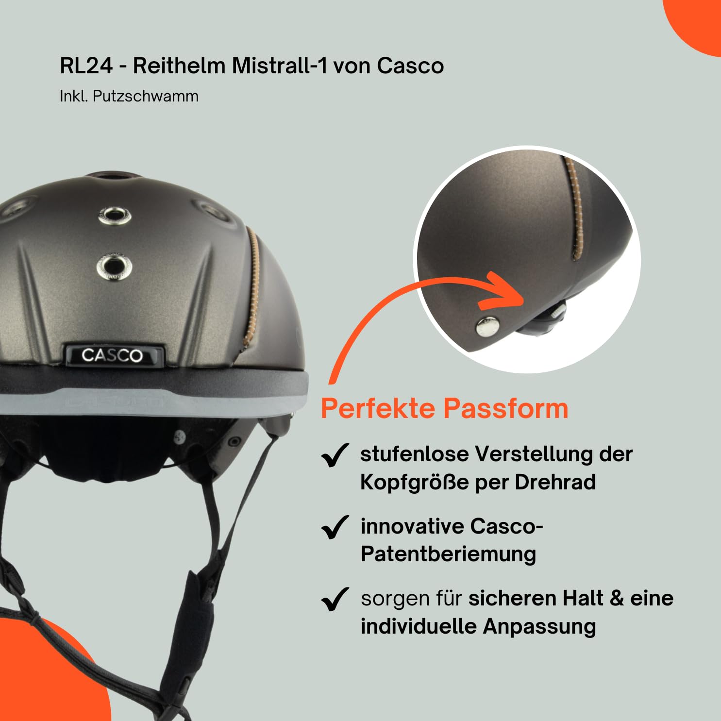 RL24 - Reithelm Mistrall-1 von Casco inkl. Putzschwamm – Reitkappe Damen, Herren & Kinder – leicht, optimal belüftet & Perfekter Sitz – Reiterhelm in vielen Farben & Größen