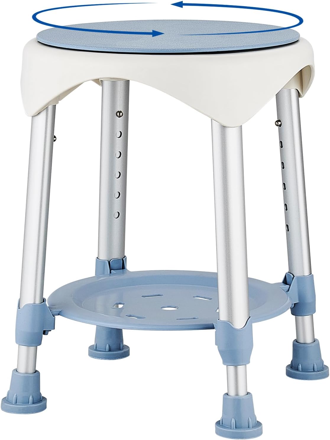 Shower Stool for Inside Shower, Upgrade Swivel Stool Shower Chair for Elderly Seniors Adult Disabled, 360° Swivel Shower Seat for Bathroom 6-Level Adjustable Height Bath Chair Shelf