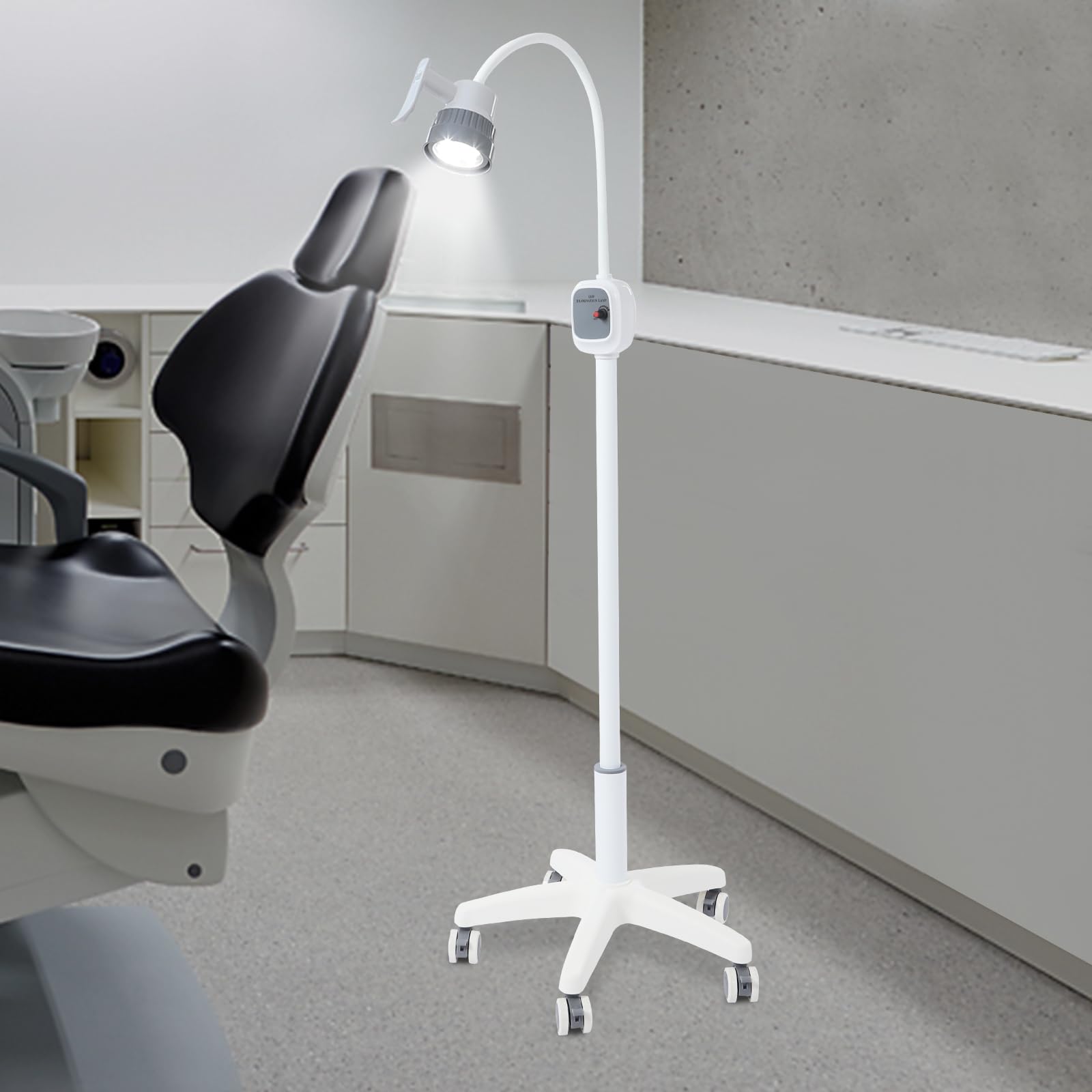 Lampe d'examen chirurgicale LED à intensité variable avec 5 rouleaux et bras pivotant à 360 °, 7500 lux, hauteur réglable, pour dentiste, cabinet médical