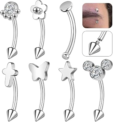 Stainless Steel Eyebrow Rings 16G Spike Eyebrow Piercing Jewelry Curved Belly Rings Navel Barbell Vertical Labret Lip Rings Spike Tragus Helix Daith Tragus Earrings Rook for Women Men