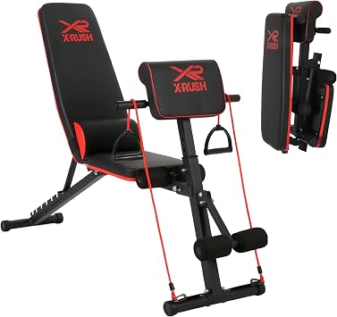 Multi-functional folding weight bench, adjustable weight bench, with 7 positions backrest adjustment and 2 training straps, 600 lbs capacity, suitable for full body workouts