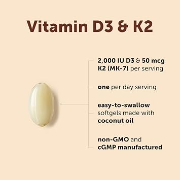 Micro Ingredients Vitamin D3 2,000 IU + K2 MK-7 50 mcg, 300 Softgels | Made with Coconut Oil | 2-in-1 Formula | Easy to Swallow, Non-GMO