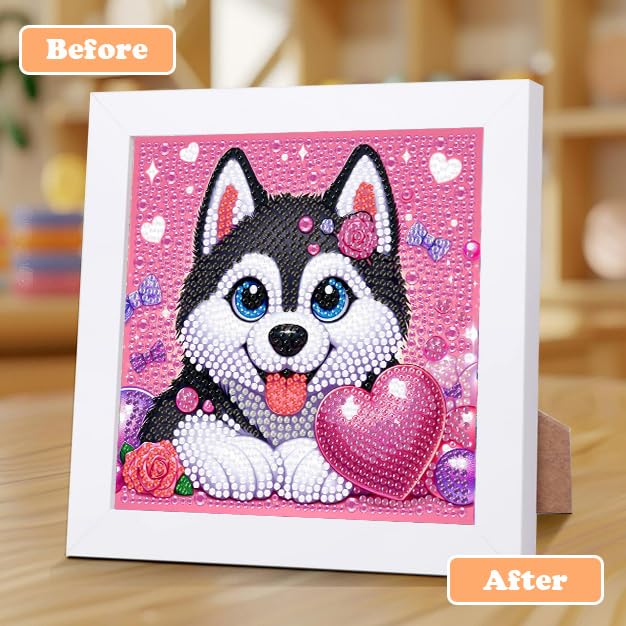 Viart Dog Diamond Art for Kids with Frame-Dogs Diamond Painting for Kids Animal Small Diamond Art Kits - Image 4