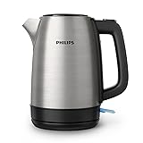 Philips Daily Collection Metall Wasserkocher – 1,7L, Leuchtanzeige, 360°-Basis, Mikro-Sieb-Filter, Flaches Heizelement, Sprungdeckel, Energiesparend, Sicheres Design, Schnelles Aufkochen...