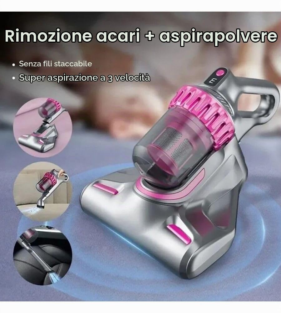 Generico Aspirapolvere Senza Fili 4 in 1 Scopa Elettrica 120 W Senza Sacco Ricaricabile Luce UV Antiacaro Pulizia Casa Auto Tende Divano con Accessori
