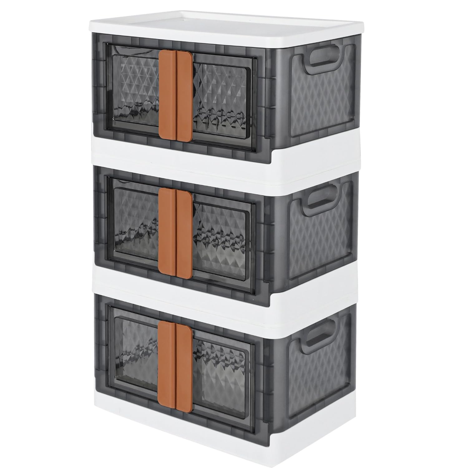 Photo 1 of 3 Pack Storage Bins with Lids, 8.4 Gal Foldable Stackable Storage Bins with Doors and Wheels, Folding Storage Boxes Set for Closet, Bedroom, Laundry, Home Organizer and Storage 8.4 Gal 3 Pack