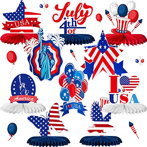 10 Pcs 4th of July Decorations Centerpieces 3D Patriotic Honeycomb Centerpieces Independence Day Table Centerpieces Fourth of