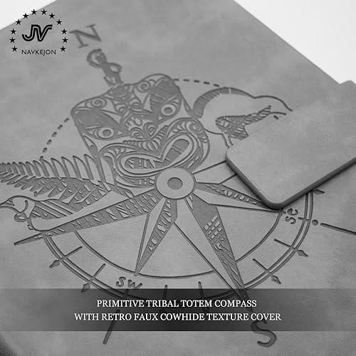 Miniatura 3 de Cuaderno de tapa dura de piel sintética, brújula de tótem, agenda de aspecto antiguo, solapa con imán de 0.315 in, páginas forradas con marcadores,