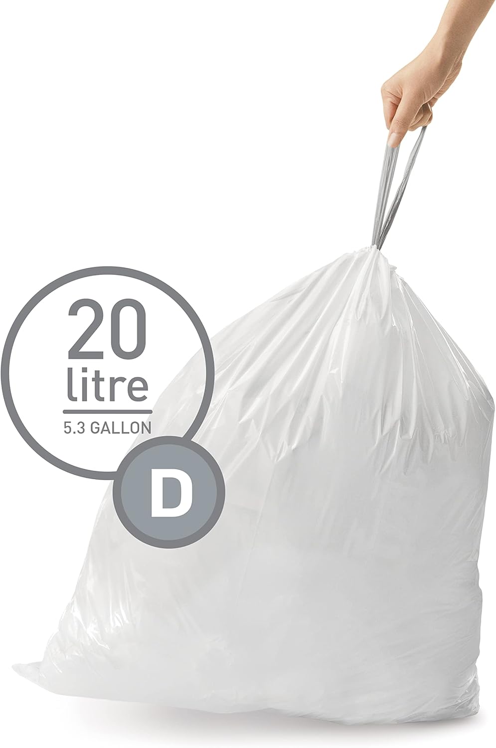 simplehuman code D Custom Fit Drawstring Trash Bags in Dispenser 3 Packs, 20 Count, 20L / 5.2 Gallon, White