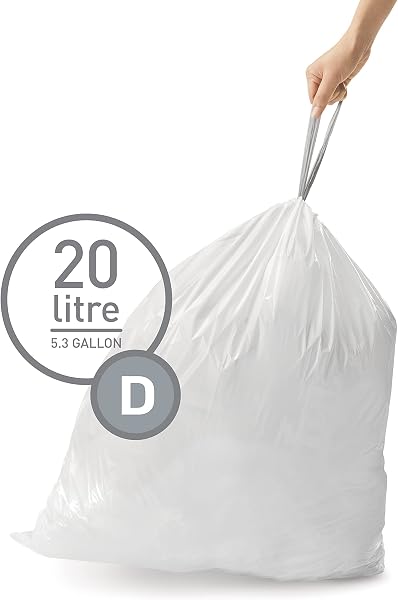 SIMPLEHUMAN CW0254 3 x paquete de 20 bolsas de basura a medida (60 bolsas), código D, plástico blanco - 2