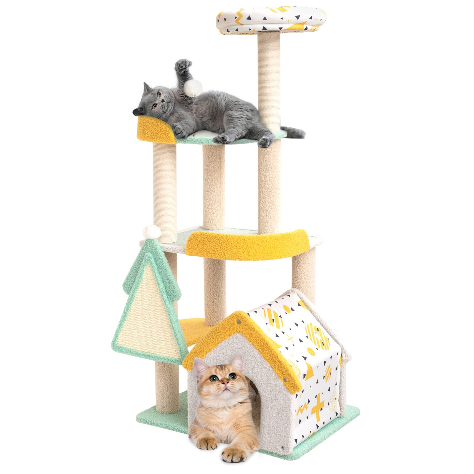 Photo 1 of 51" Cat Tree Cute Cats Tower Condo with Sisal Scratching Posts Board Luxury Cozy House Indoor Heavy Duty for Cats, Multi-Level Play Activities Platform Tall Perch Upgraded Dream Paradise Cat Tree