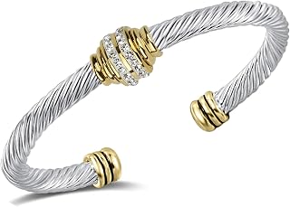 Cable Bracelet Two Tone Stainless Steel Retro Twisted Wire Bangle Bracelet, Adjustable Cuff Bangle Bracelet, Suitable, Mother, Wife, Valentine's Day Gift