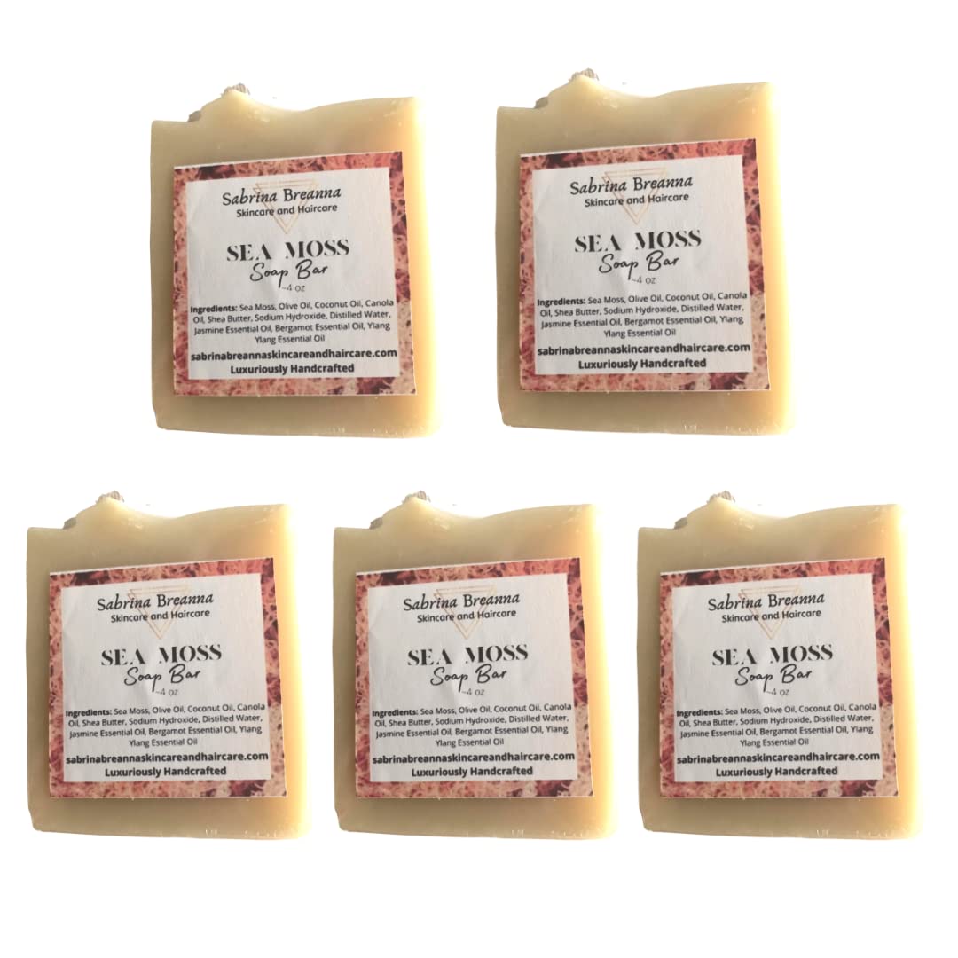 Sea Moss Soap 5 Bar| Handmade| For All Skin Types Acne, Eczema, Psoriasis | Shea Butter, All Natural, Body and Face, Dr. Sebi Inspired, Vegan, Gluten Free, Moisturizing, Essential Oils, Honey