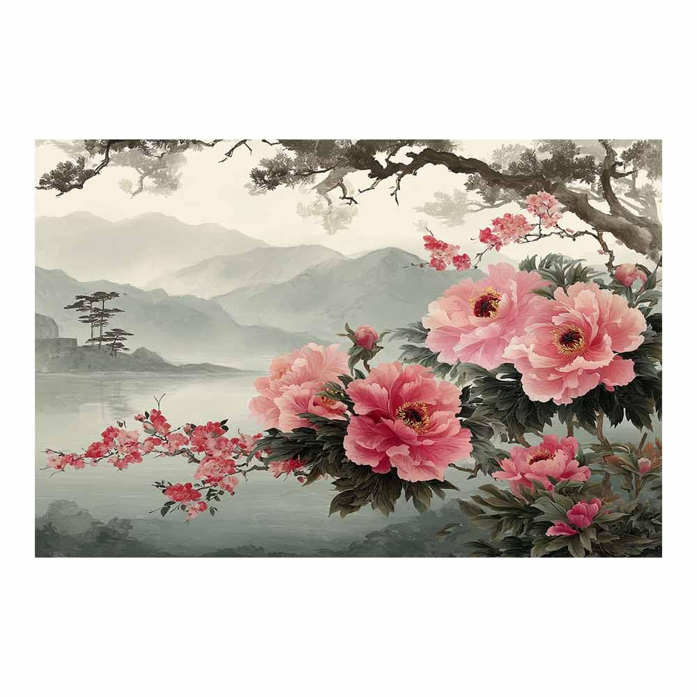 Xeniou Multicolor Flowers Canvas Soft Pink Peony Painting Canvas Wall Art, For Bedroom Bathroom Living Room Home Wall Decor(Multicolor)-80X120cm Unframed